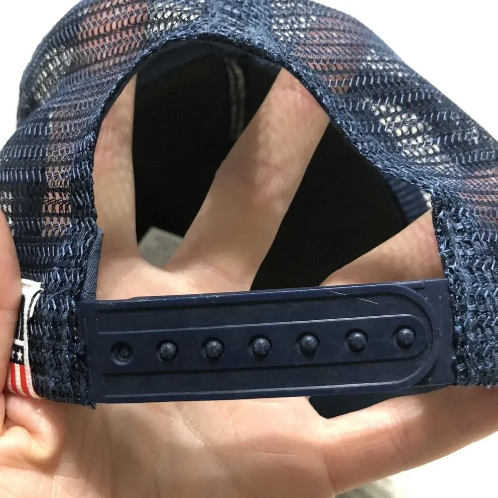 USA Trucker Hat The North Face Snap Strap Cap Mesh Blue Screen Printed Patriotic